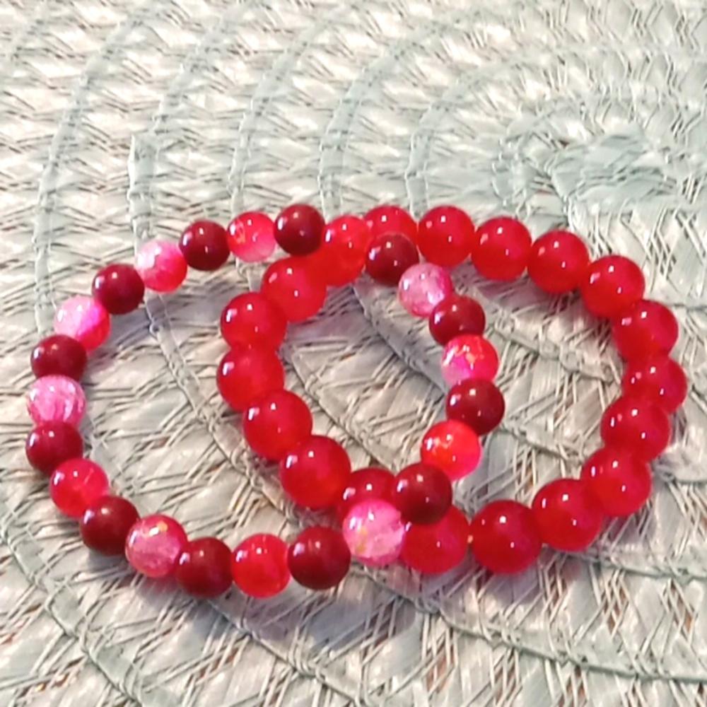 Two Elegant Red Beaded Bracelets